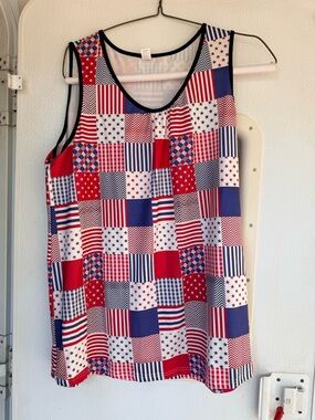 Patriotic Patchwork Sleeveless Tank - Red, White & Blue